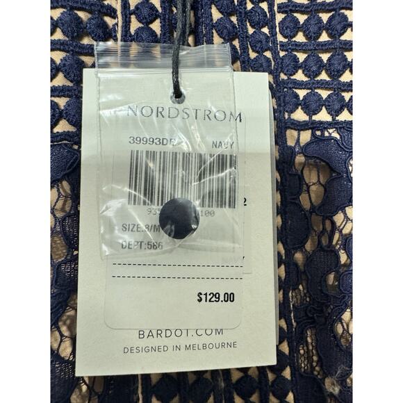 Bardot Morgan Front Slit Lace Cocktail Dress Navy Blue Women's Size 8 - Picture 3 of 5